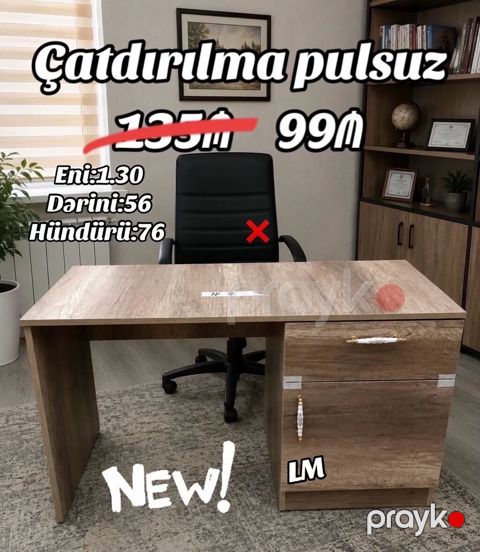 Düz masa, Stulsuz, Polkalı, Siyirməli, Teksturalı laminat