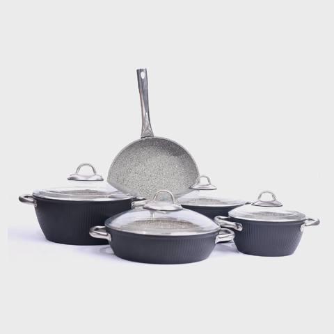 Tava qazan dəsti Falez Sansa Line premium 9 parça, Black-grey, 18-22-26 sm (8697410935958) — Cookware
