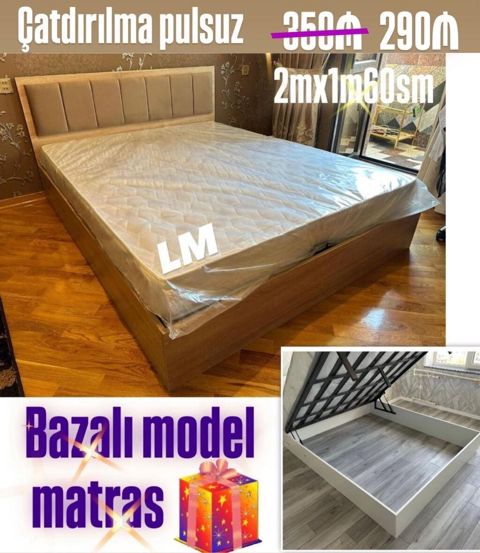 Bazalı model çarpayı və matras - Ölçü: 2 m x 1 m 60 sm - Bazalı — Bakı