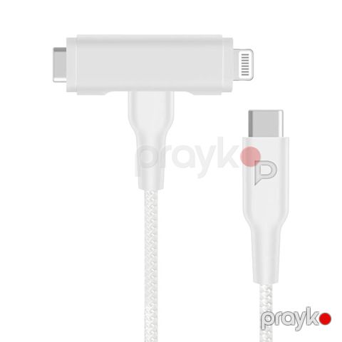 Powerology PD60W Braided Usb-c to Usb-c + Lightning Cable - White — Bakı
