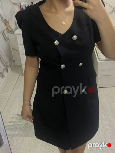 Qara rəngli, qısa ölçülü, pencək-kleid (blazer dress) model qadın
