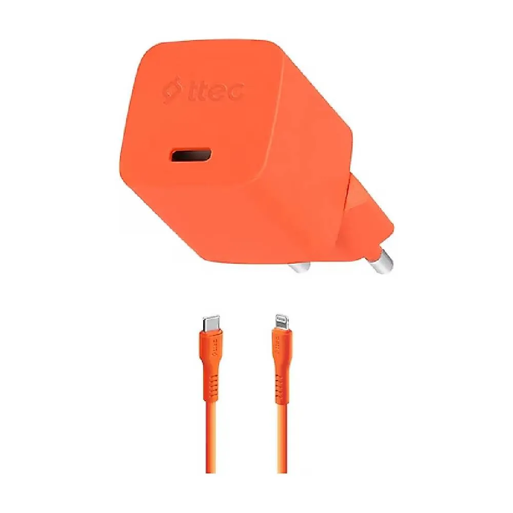 Adapter Ttec SmartCharger GAN 20W PD Travel Fast Charger + Usb-c - Lightning Cable 120cm, Neon Orange (2SCG20LNT) — Bakı