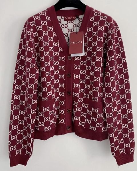 Gucci qadın kardiqanı – borda rəngdə, ümumi səthdə ağ GG monoqram — Bakı