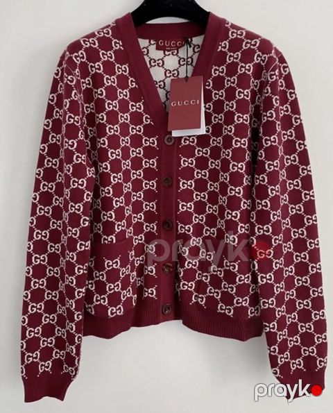 Gucci qadın kardiqanı – borda rəngdə, ümumi səthdə ağ GG monoqram — Bakı
