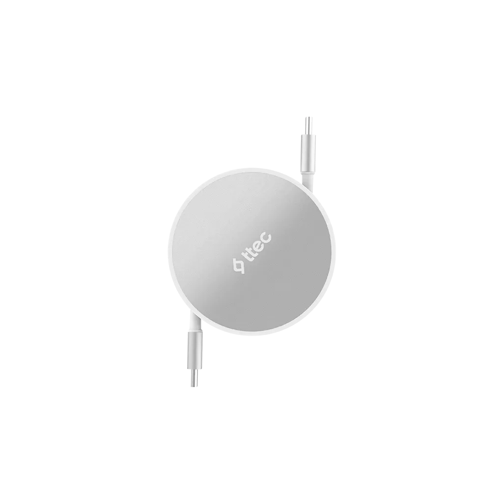Şarj kabeli Ttec USB Type-C – USB Type-C Mini Retractable, 100 Vt Pd/qc, 120 sm, Lunar Shine (2DK65G) — Bakı