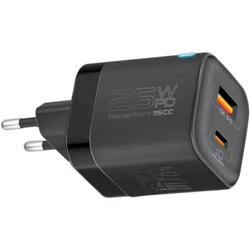 Adapter Promate 25W USB Type-C, USB Type-A with 60W Cable PowerPort-25CC Black — Mallar, Bakı (3)