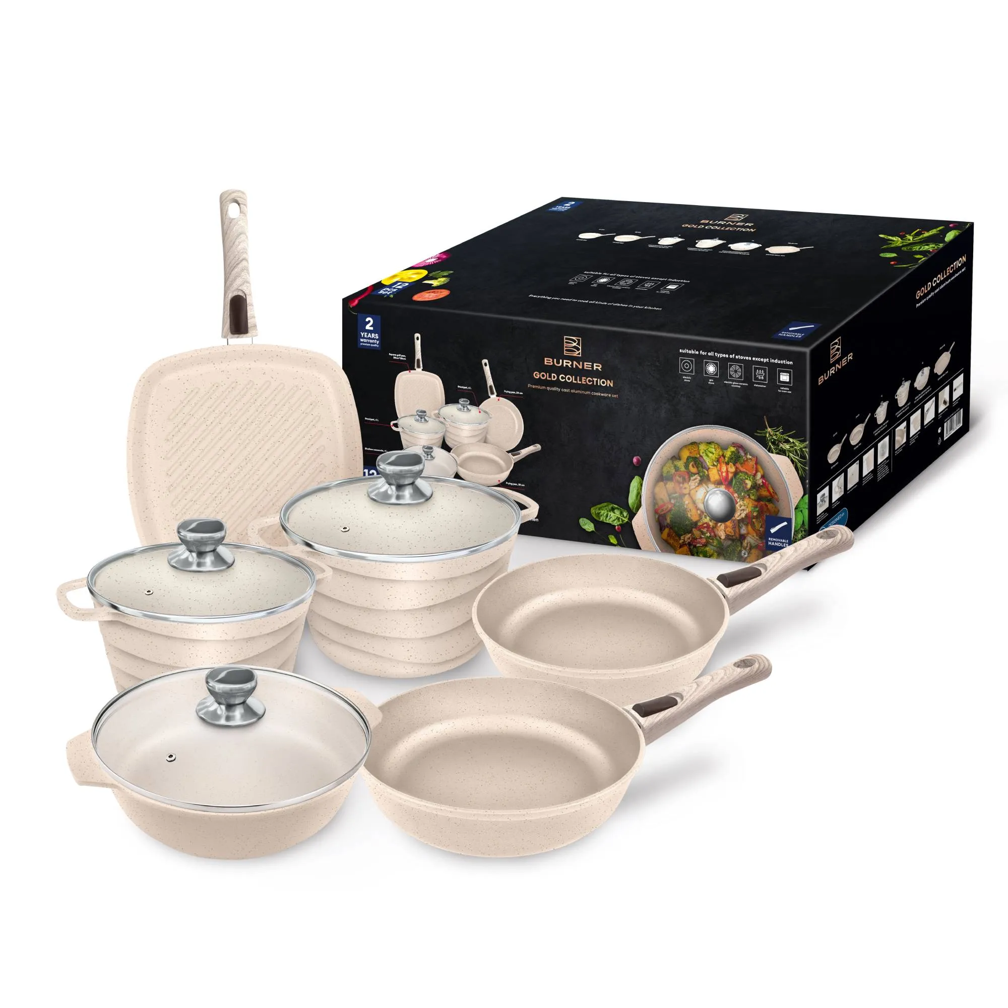 Qazan dəsti Burner Qranit 12 parça Gold (sBEG1312gd) — Bakı