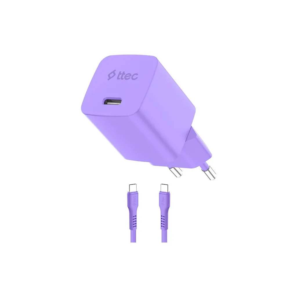 Adapter Ttec SmartCharger GaN 45W PD Usb-c-usb-c 3A Cable, Neon Purple (2SCG45CNMR) — Bakı