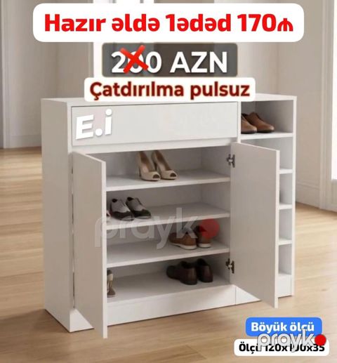 Ağ rəngdə böyük ölçülü ayaqqabılıq/dolab - Ölçü: 120x100x35 sm (böyük