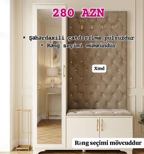 Dəhliz üçün çoxfunksiyalı paltar dolabı və yumşaq oturacaqlı asılqan — Bakı