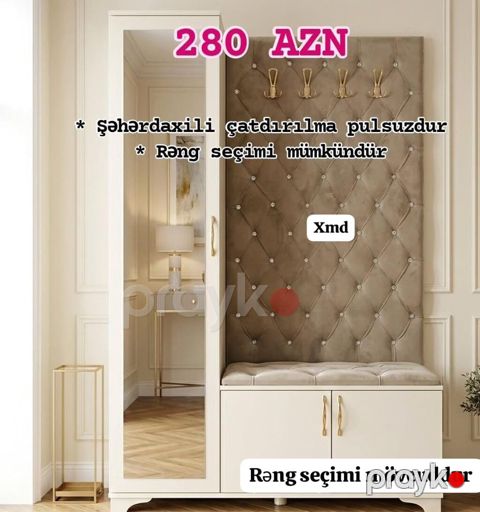 Dəhliz üçün çoxfunksiyalı paltar dolabı və yumşaq oturacaqlı asılqan