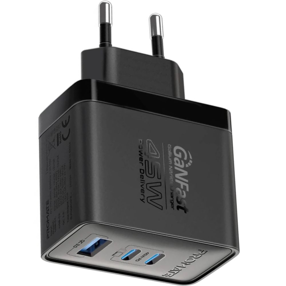 Adapter Promate Power Delivery GaN 45W PowerPort-45 Black — Mallar, Bakı (2)