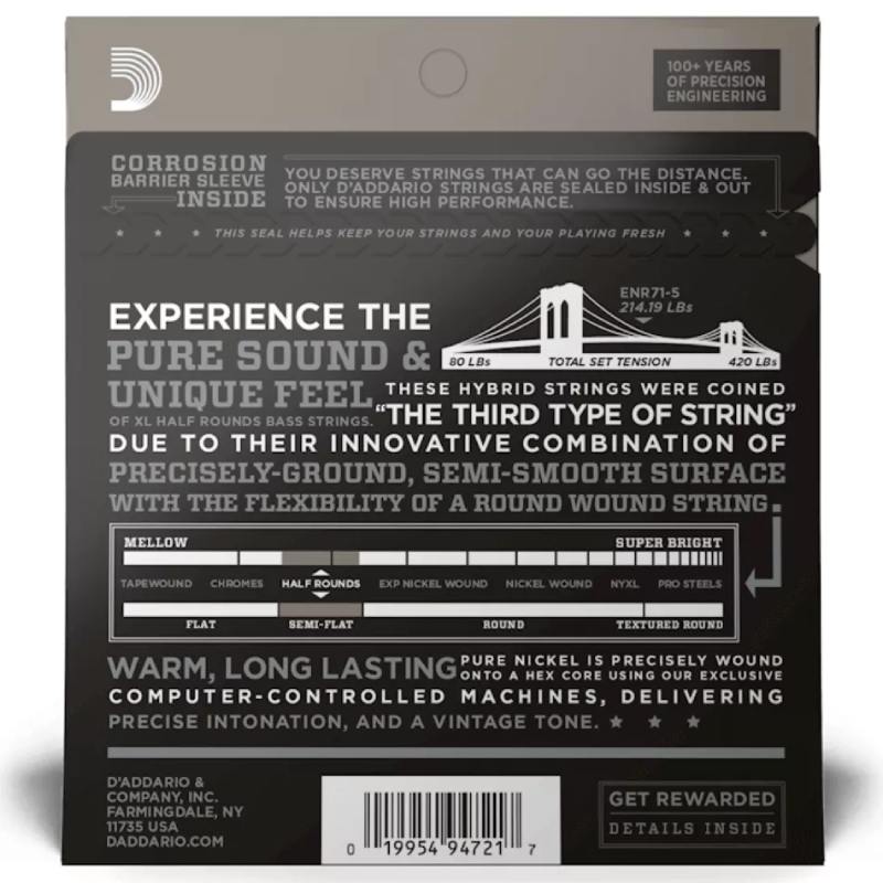 D-Addario ENR71-5 XL Half Rounds Nickel 45-130 Long Scale — Musiqiə alətləri, Bakı (3)