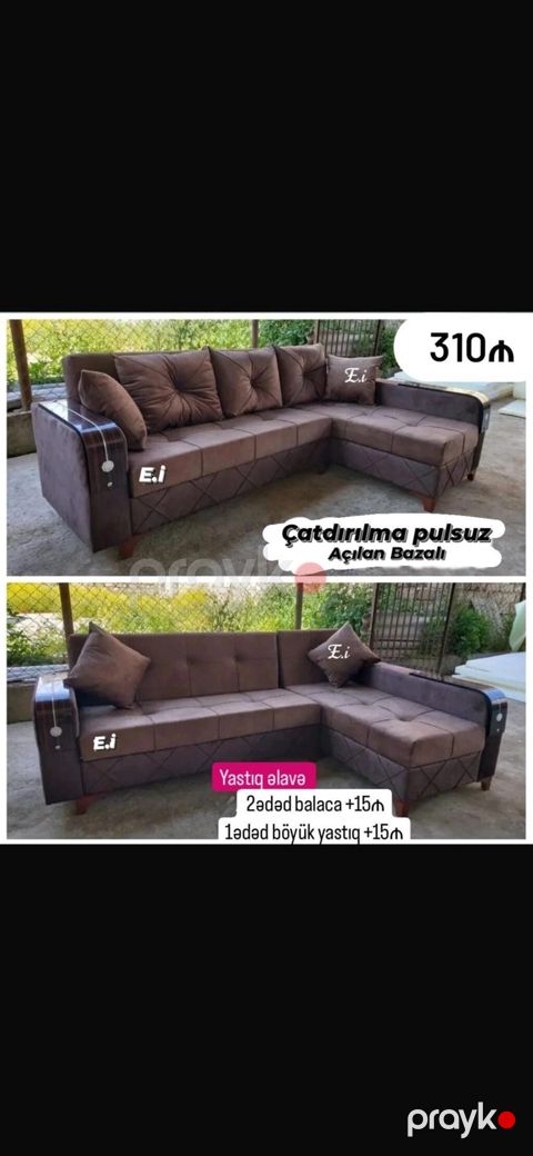 L‑şəkilli yumşaq künc divan - Açılan, bazalı model: alt hissədə geniş