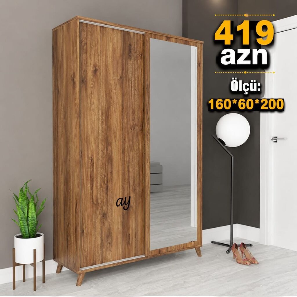 Aynalı sürgülü dolab - Qiymət: 419 AZN (şəkildə göstərilib) - Ölçü — Mebel, Bakı