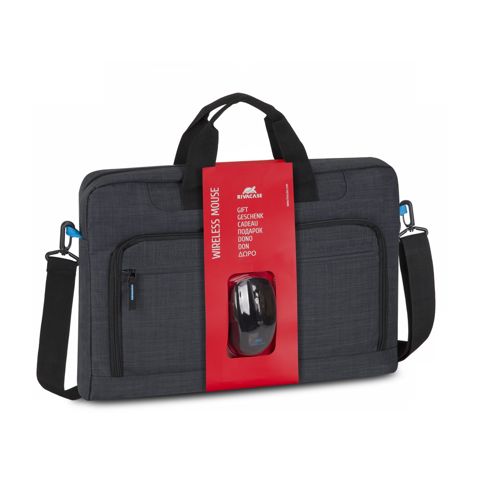 Notbuk üçün çanta Rıvacase 8058 Black Laptop Bag 17.3" + simsiz kompüter siçanı — Bakı