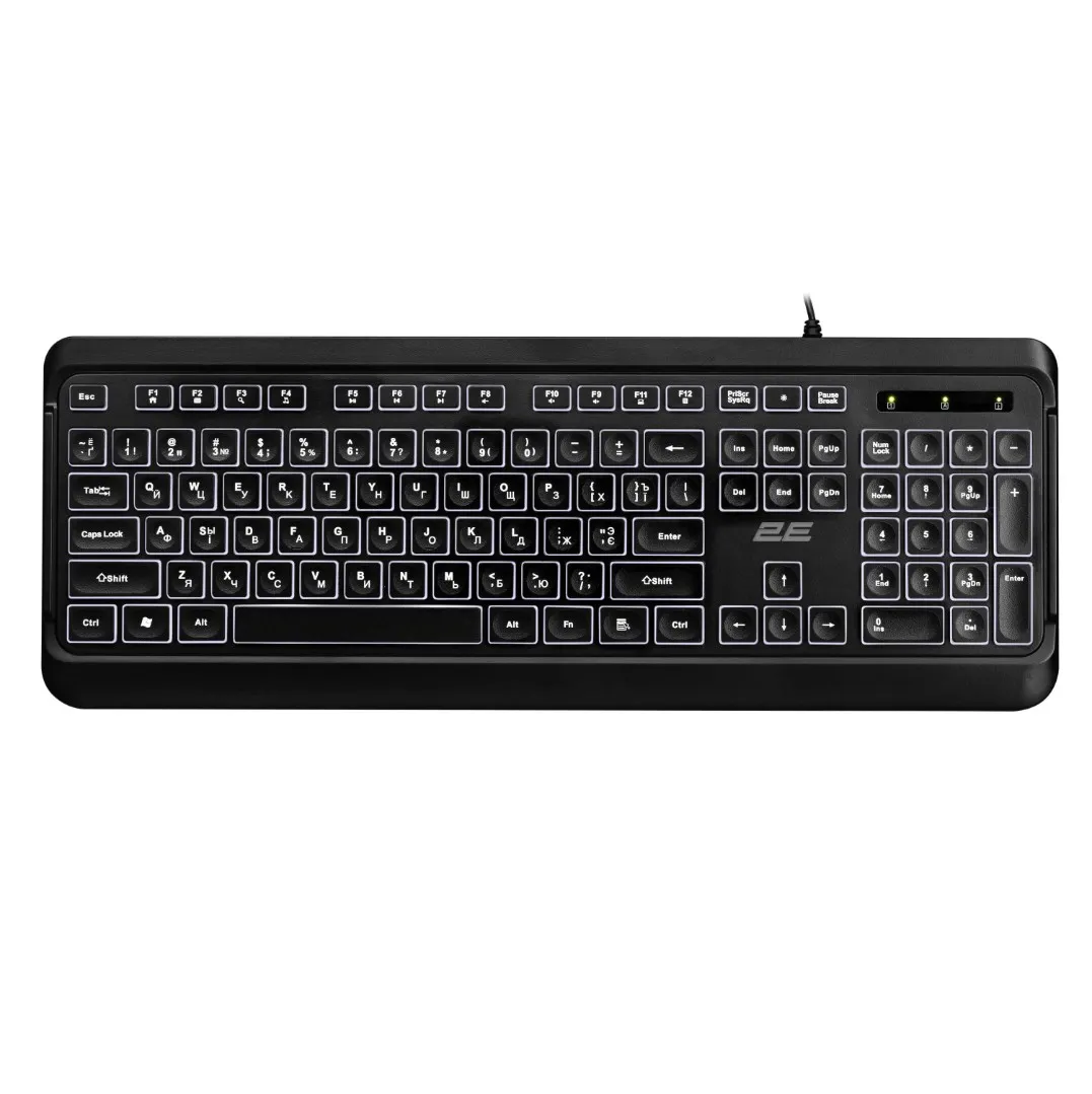 Klaviatura 2E KS120 White backlight USB, Black — Keyboards & Mice