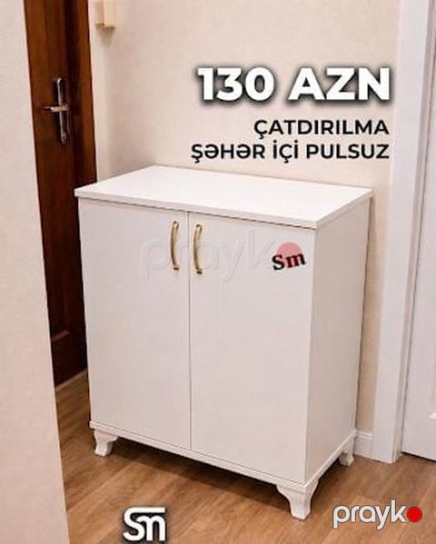 Ağ rəngli modul mebel dəsti. - Ayaqlı 2 qapılı komod/dolab: yuxarı