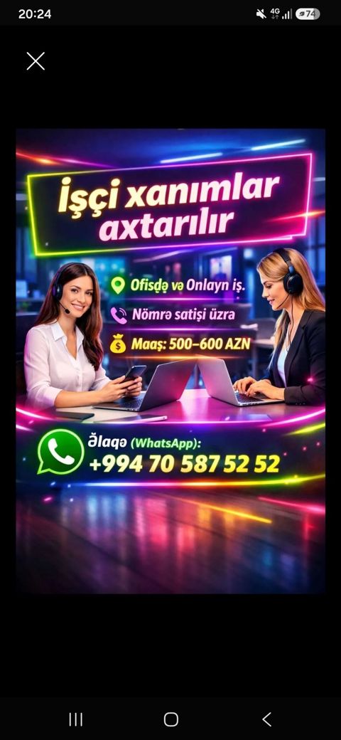 Çağrı mərkəzi operatoru tələb olunur, Yalnız qadınlar üçün, İstənilən yaş, Təcrübəsiz, Aylıq ödəniş — Bakı