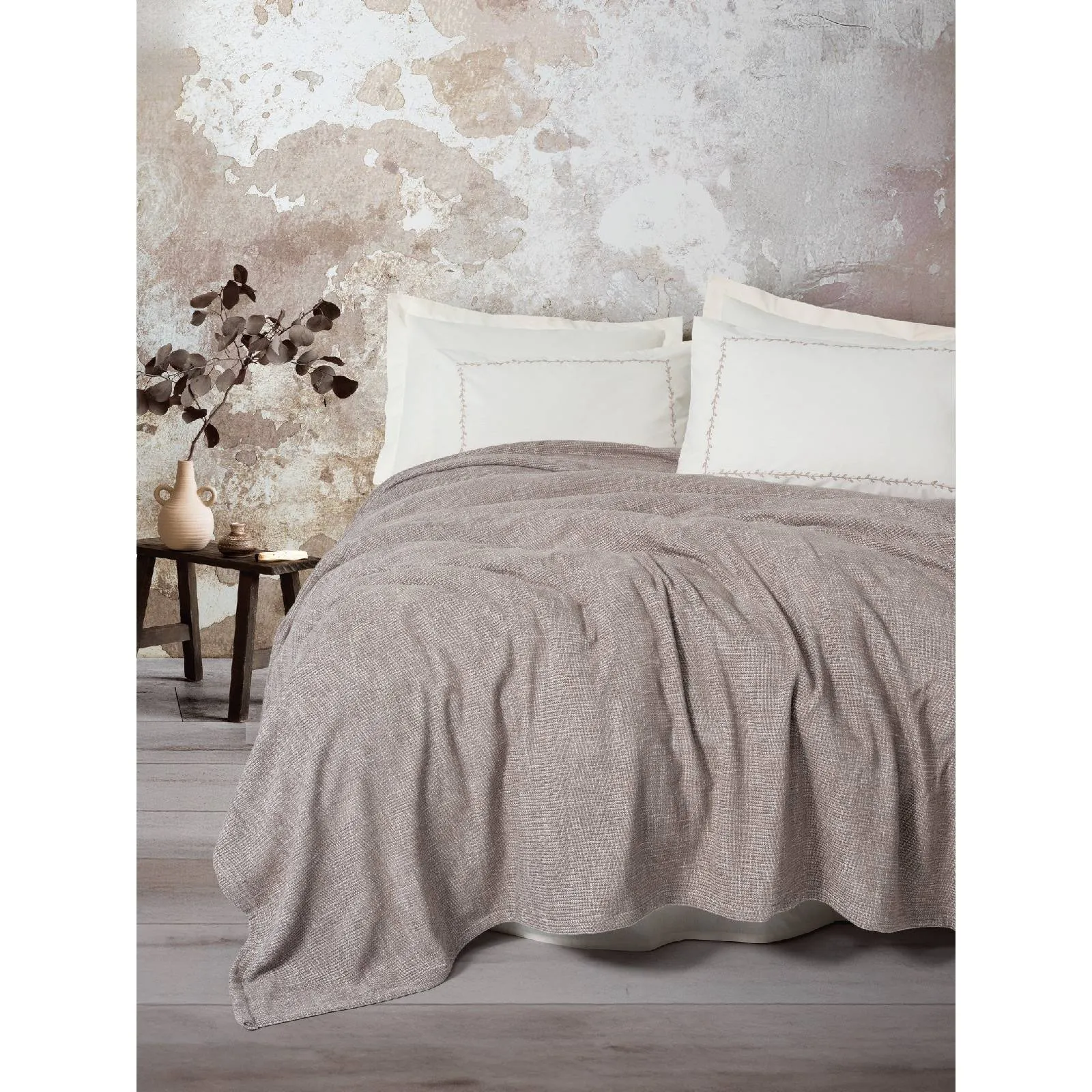 Yataq örtüyü dəsti Cotton Box Embrova Chenille Loom, iki nəfərlik, Beige (8680108081006) — Pledlər və örtüklər