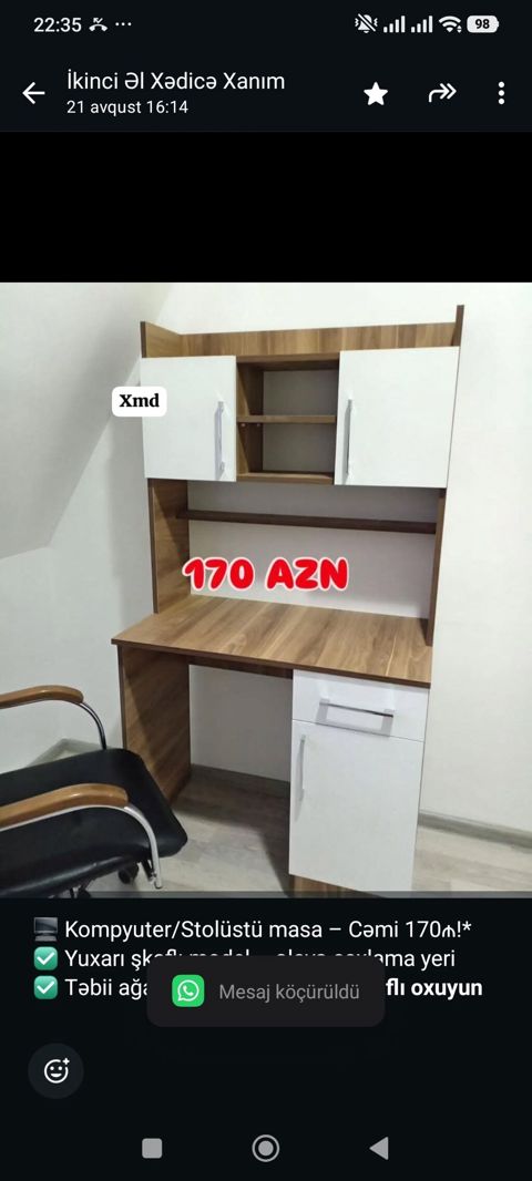 Kompyuter/Stolüstü masa – Cəmi 170₼ Yuxarı şkaflı model — Bakı