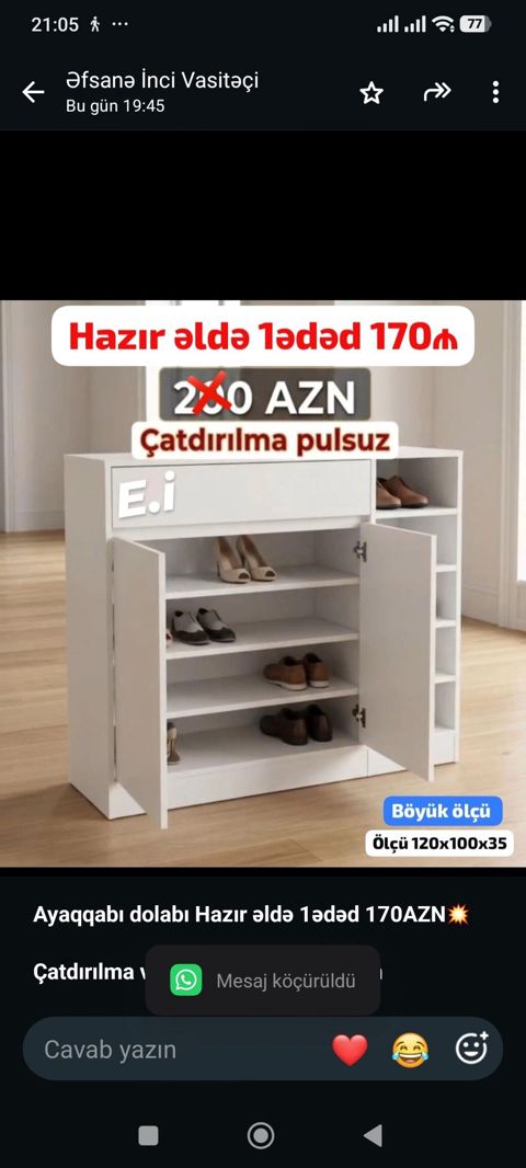 *Ayaqqabı dolabı Hazır əldə 1ədəd 170AZN *Çatdırılma və — Bakı