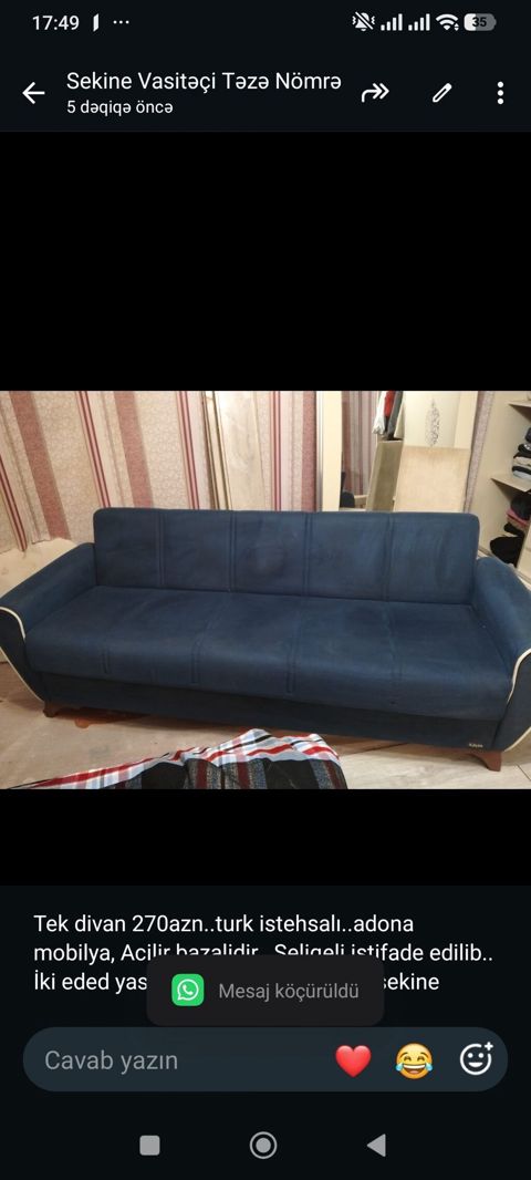 Tek divan 270azn. turk istehsalı. adona mobilya, Acilir bazalidir — Bakı