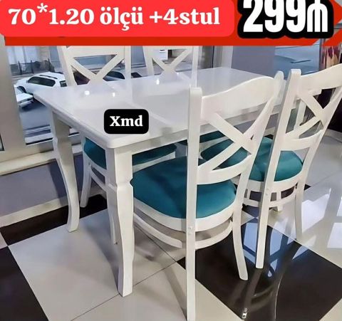 Ağ rəngdə yemək masası dəsti - Komplekt: masa + 4 ədəd stul - Ölçü: 70 — Mehdiabad