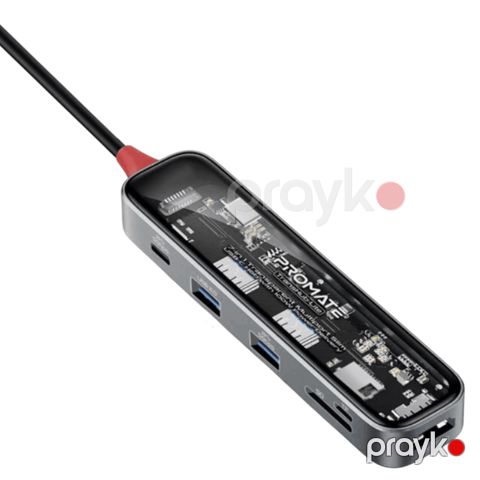 USB Hub Promate 7in1 USB Type-C Transhub-lıte Black, Grey — Bakı