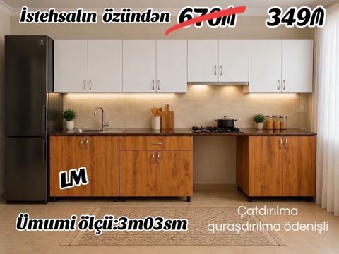 Mətbəx mebellərinin sifarişlə hazırlanması - Ümumi ölçü: 3 metr 03 sm — Bakı