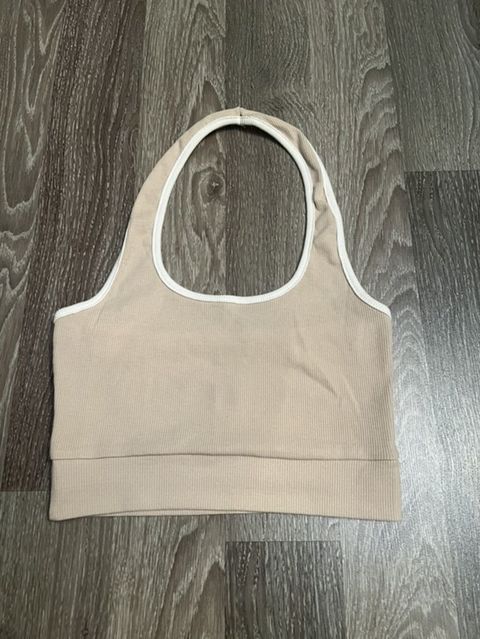 Qadınlar üçün ribli top – bej rəngdə - Stil: halter kəsimli, oval ön — Bakı