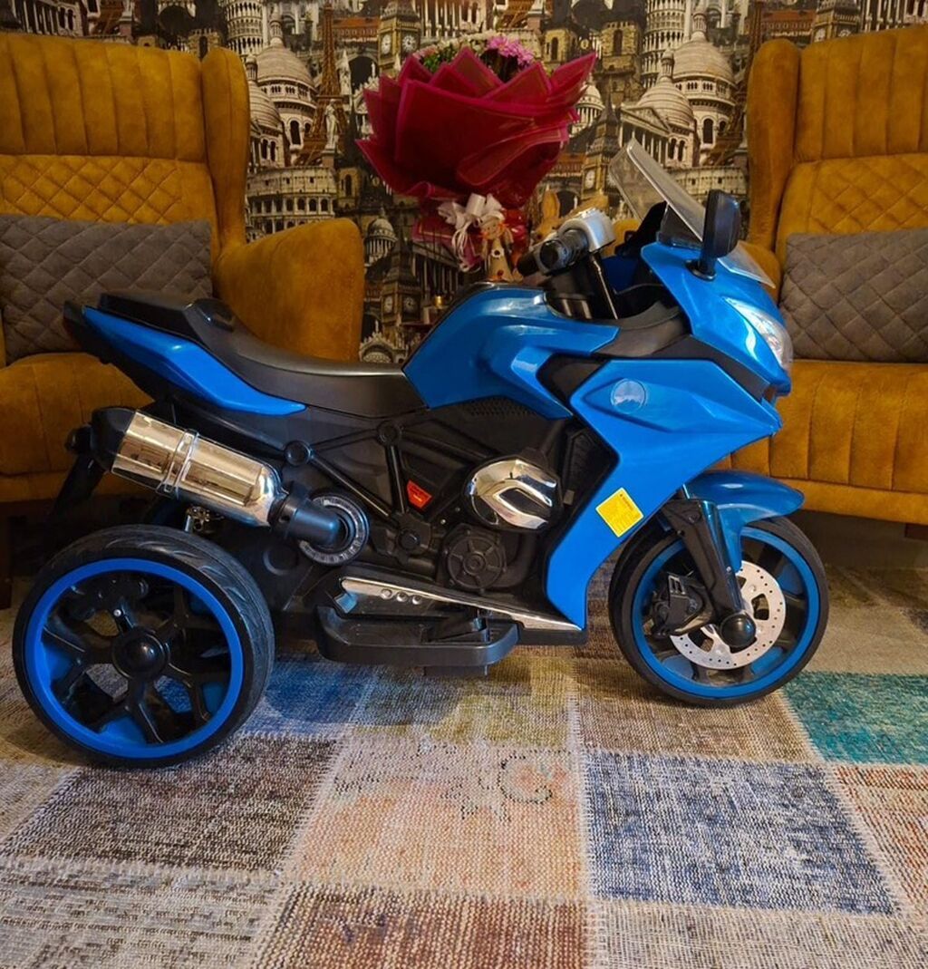 Uşaq üçün elektrikli üçtəkər motosiklet – mavi rəng - Dizayn: sport — Mallar, Xırdalan (2)