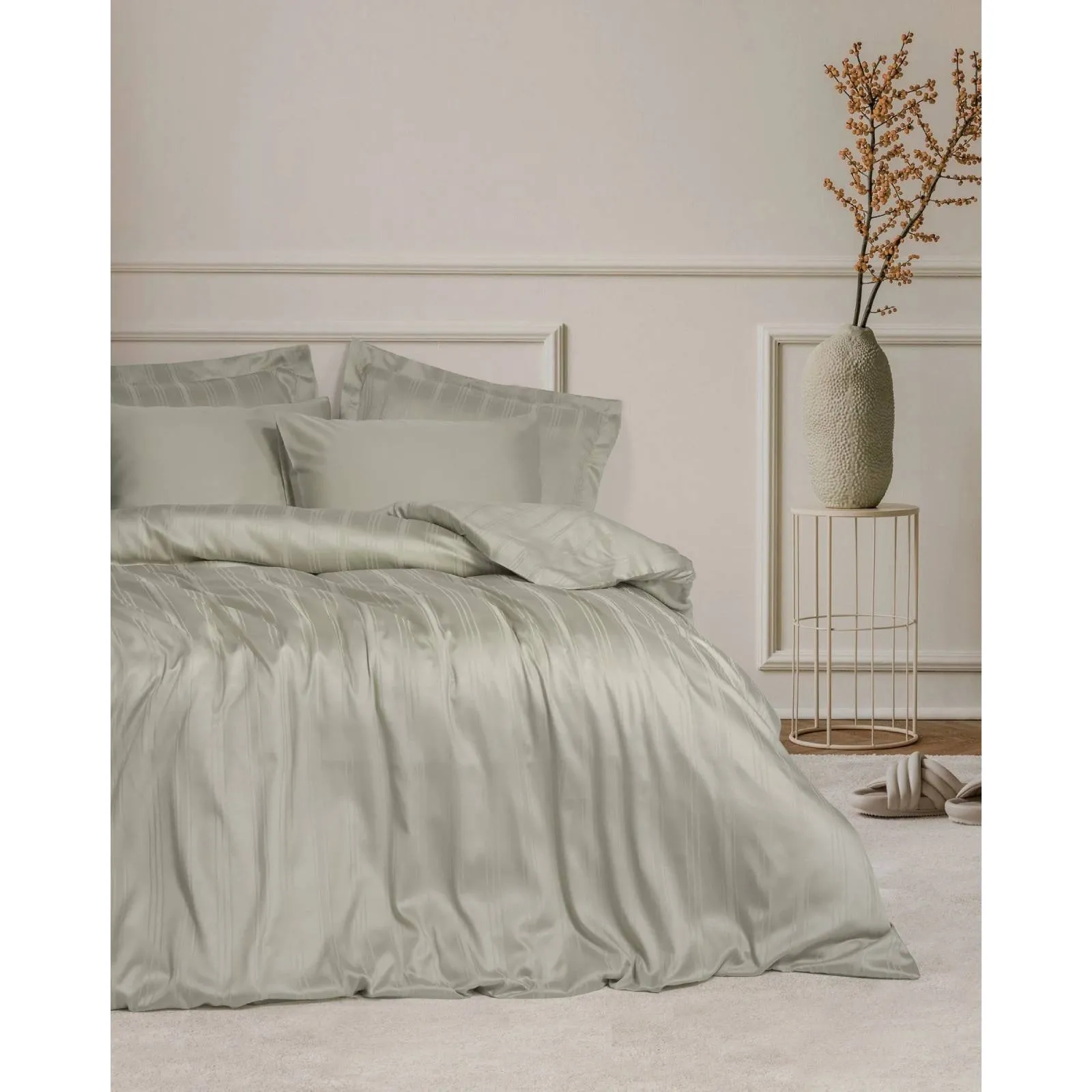 Yataq dəsti Cotton Box Smart bamboo satin, iki nəfərlik, Stripe beige (8680108077016) — Постельное белье