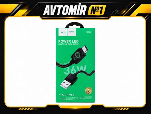 Hoco U146 Mundo LED-li sürətli şarj və data kabeli – 1.2 metr — Bakı
