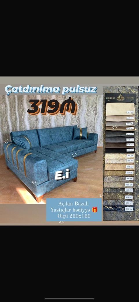 Künc divan dəsti – açılan bazalı model - Ölçü: 260x160 sm — Bakı