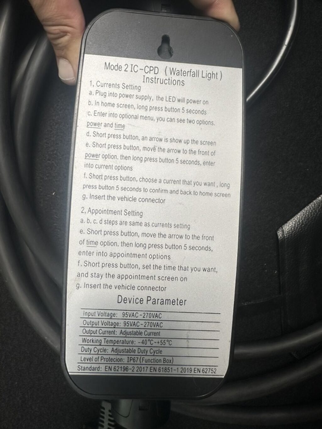 EV Charger – Portativ AC şarj qurğusu (Mode 2 Ic-cpd) Xüsusiyyətlər — Avto, Bakı (3)