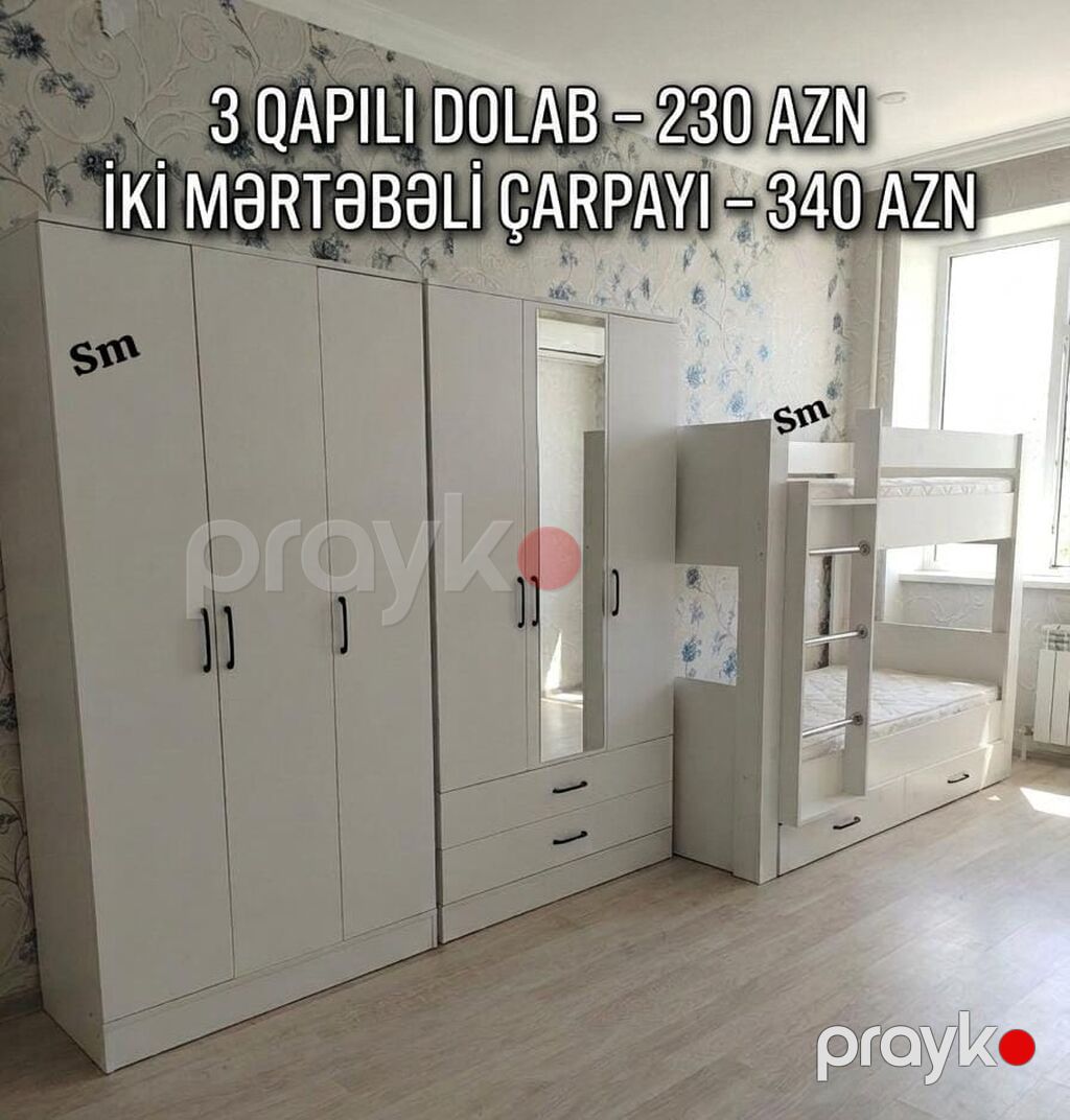 Ağ rəngli modul mebel dəsti. - Ayaqlı 2 qapılı komod/dolab: yuxarı — Yataq otağı mobilya dəstləri, Masazır (2)