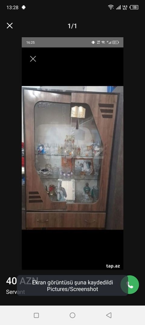 Vitrinli bufet/dolab - Material: ağac teksturalı laminat, ön hissəsi — Masazır