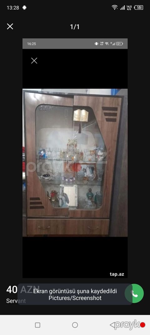 Vitrinli bufet/dolab - Material: ağac teksturalı laminat, ön hissəsi