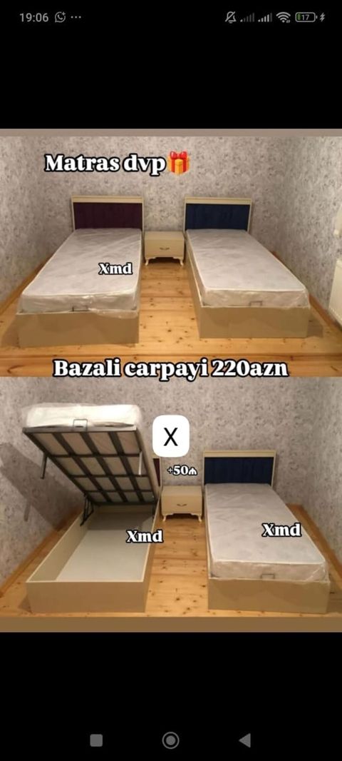 Bazalı tək nəfərlik çarpayı – 220 AZN - Aşağıdan yuxarı qalxan qazlı — Bakı
