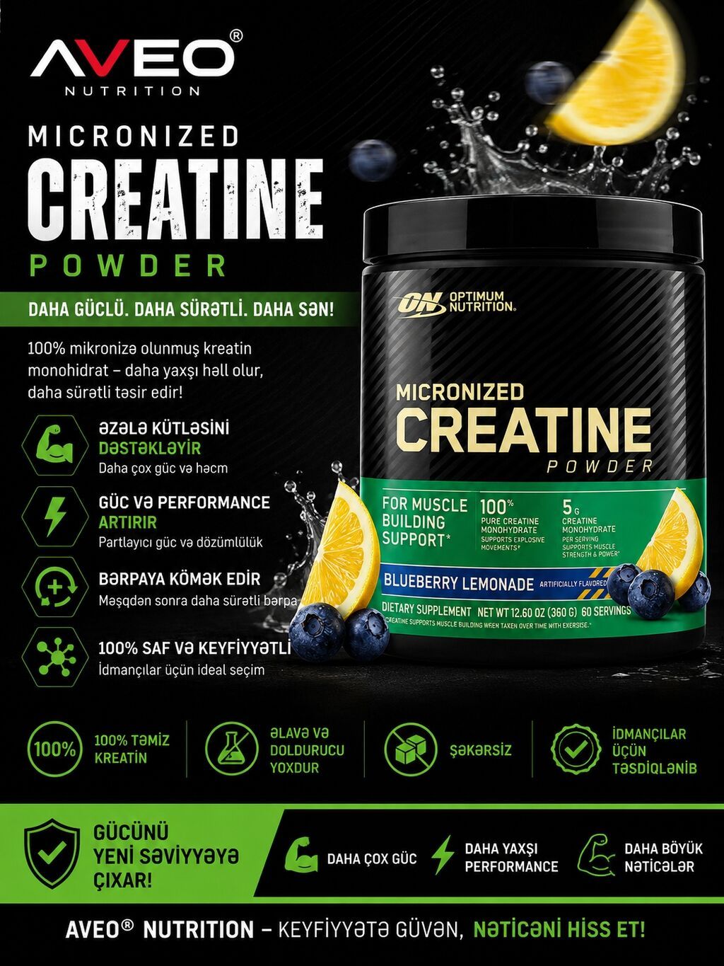 Kreatin Optimum Nutrition, Çəki: 201 - 500 g, Yeni — İdman və istirahət, Bakı