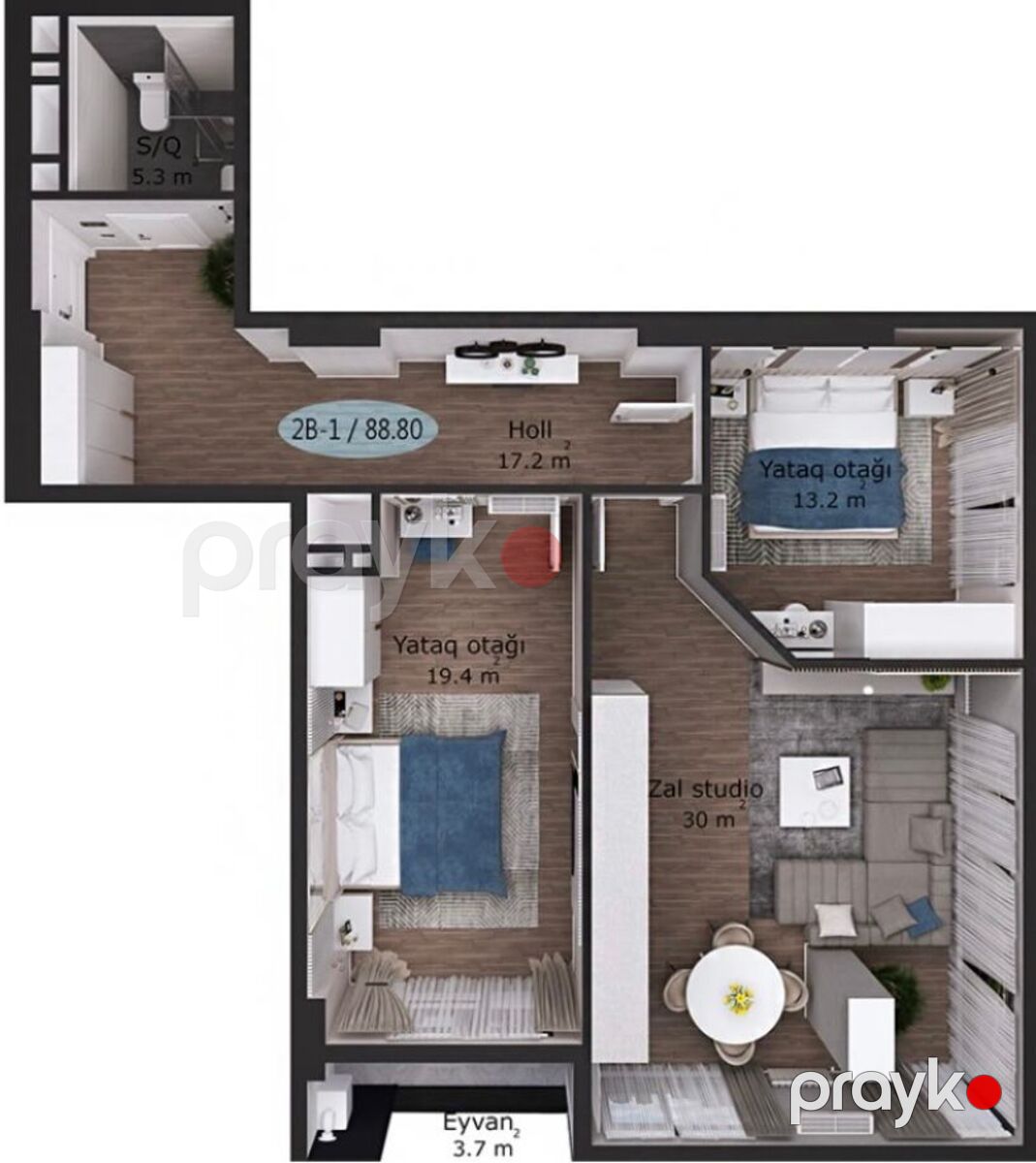 Satılır 2 otaqlı yeni tikili 89 m² — Mənzil, Bakı (2)