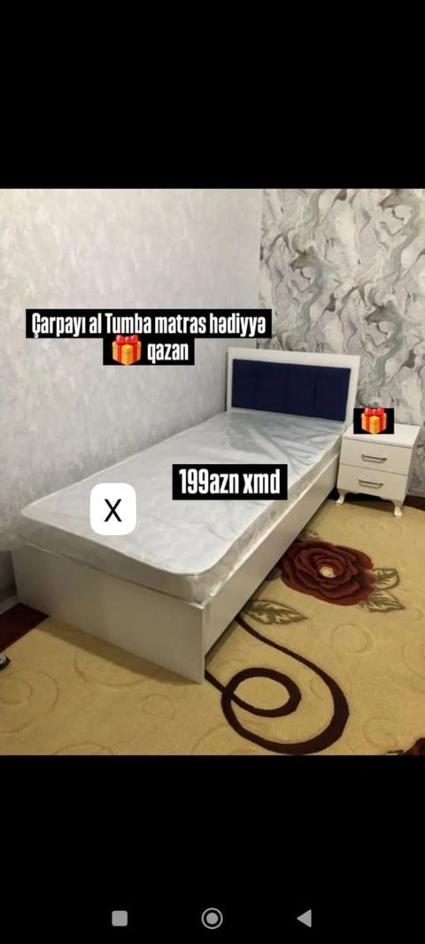 Tək nəfərlik yataq dəsti - Ağ rəngli, müasir dizaynlı çarpayı — Bakı