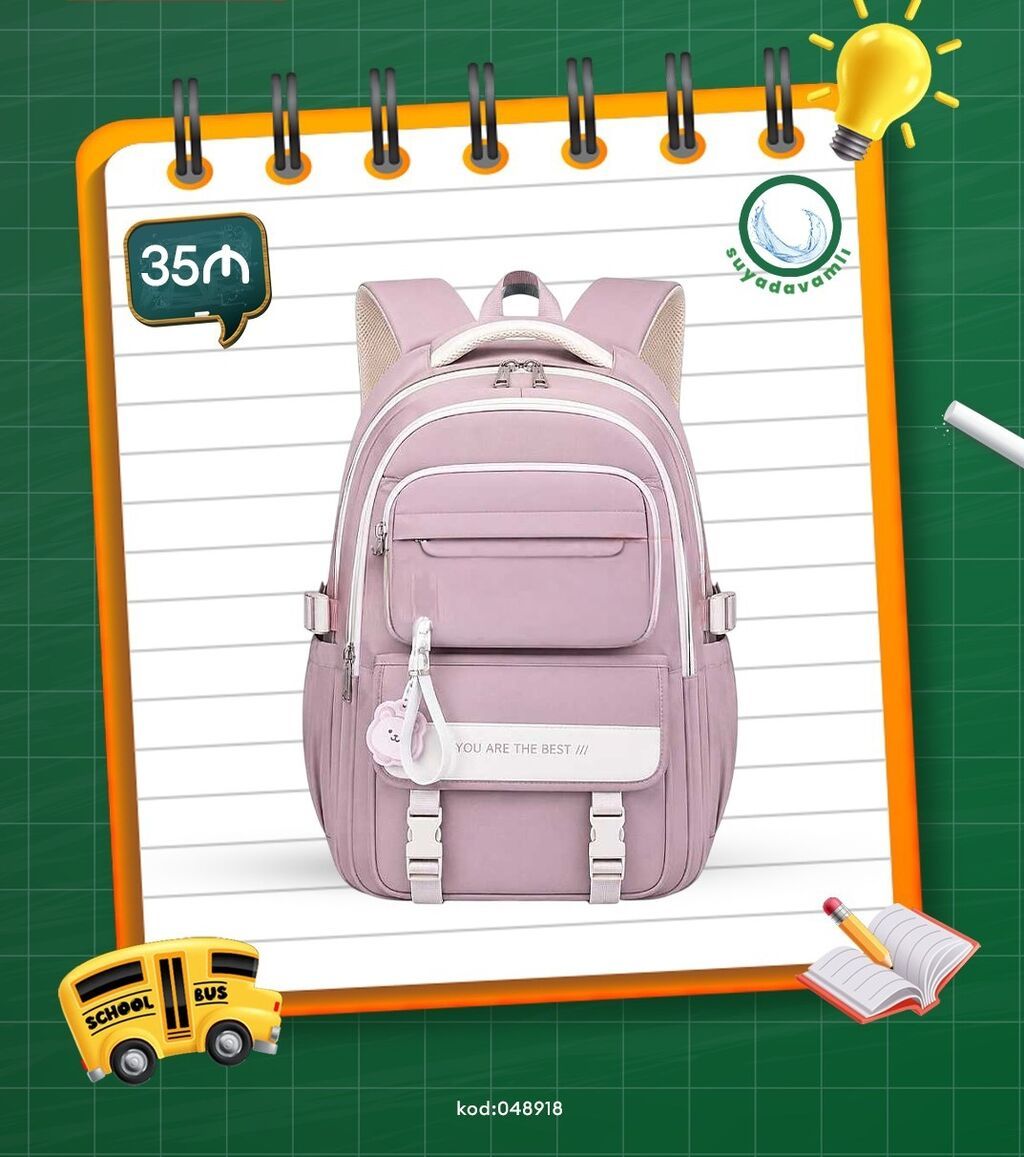 Məktəbli Çantaları 1. Minimalist Müasir Çanta (Kod: 048567) İlkin — Sırt çantaları, ranelər, çantalar, Güzdək (10)