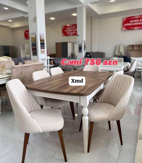 Yemək otağı üçün masa-stul dəsti - Tərkib: 1 ədəd düzbucaqlı masa + 6 — Xırdalan