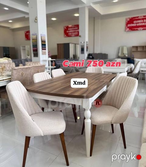 Yemək otağı üçün masa-stul dəsti - Tərkib: 1 ədəd düzbucaqlı masa + 6