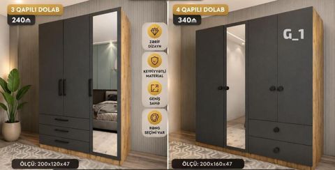 Modern qarderob dolabları – 3 və 4 qapılı modellər - 3 qapılı dolab — Bakı