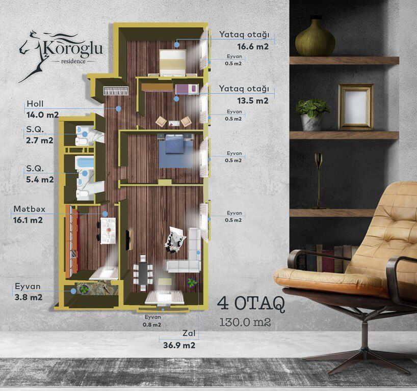 Satılır 4 otaqlı yeni tikili 130 m² — Mənzil, Bakı (2)