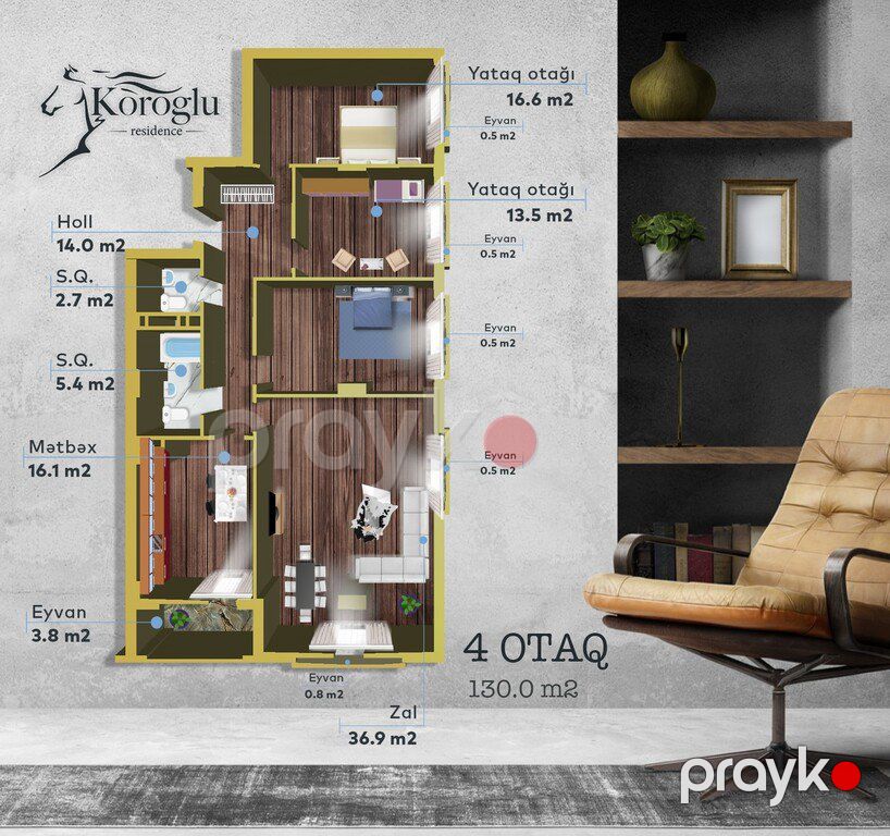 Satılır 4 otaqlı yeni tikili 130 m² — Mənzil, Bakı (2)