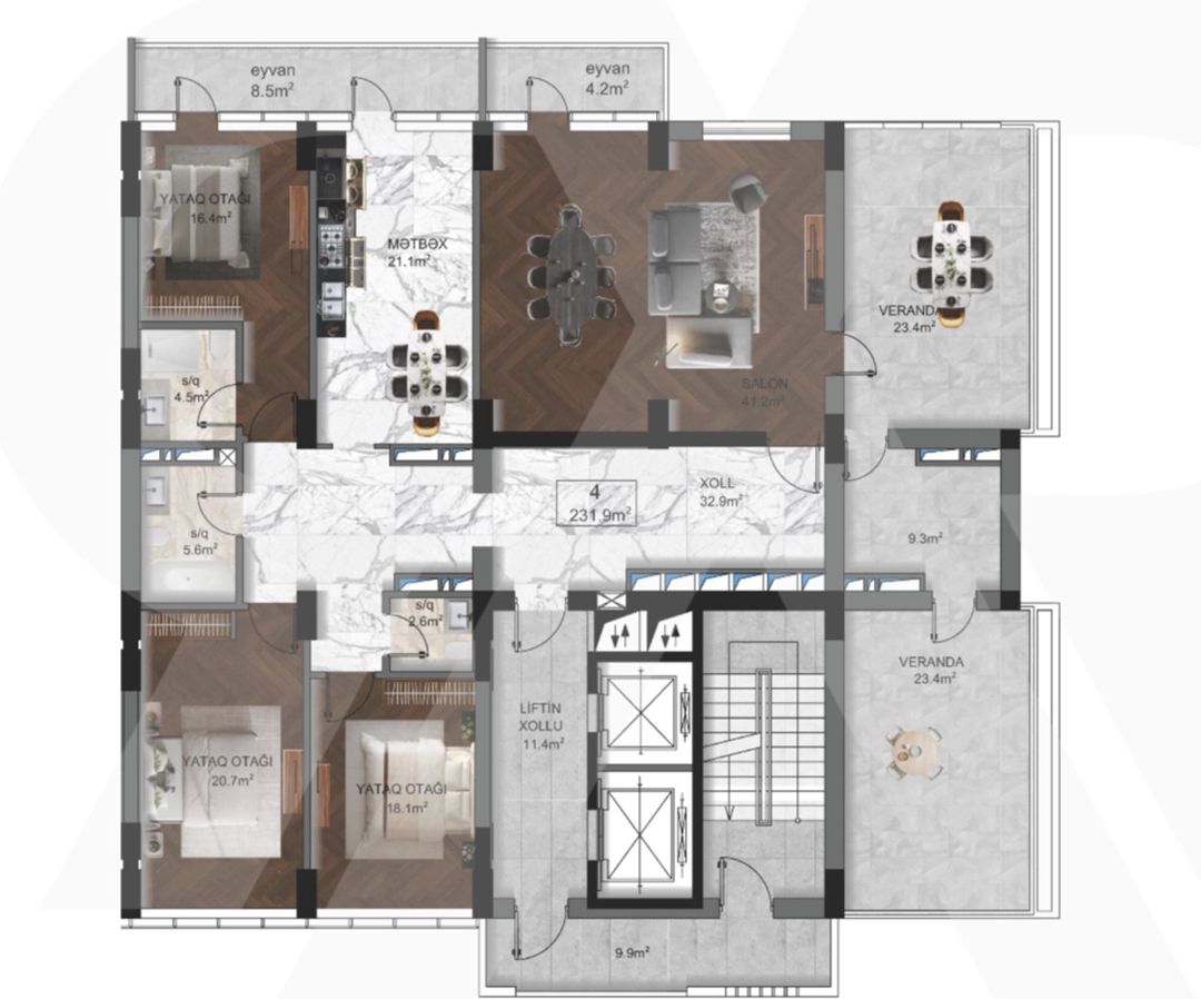 Satılır 4 otaqlı yeni tikili 231.9 m² — Mənzil, Bakı (3)